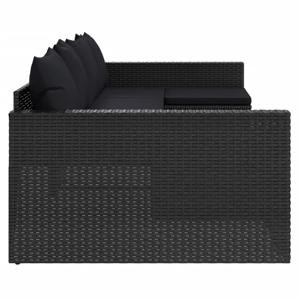 2 részes fekete polyrattan kerti ülőgarnitúra párnákkal