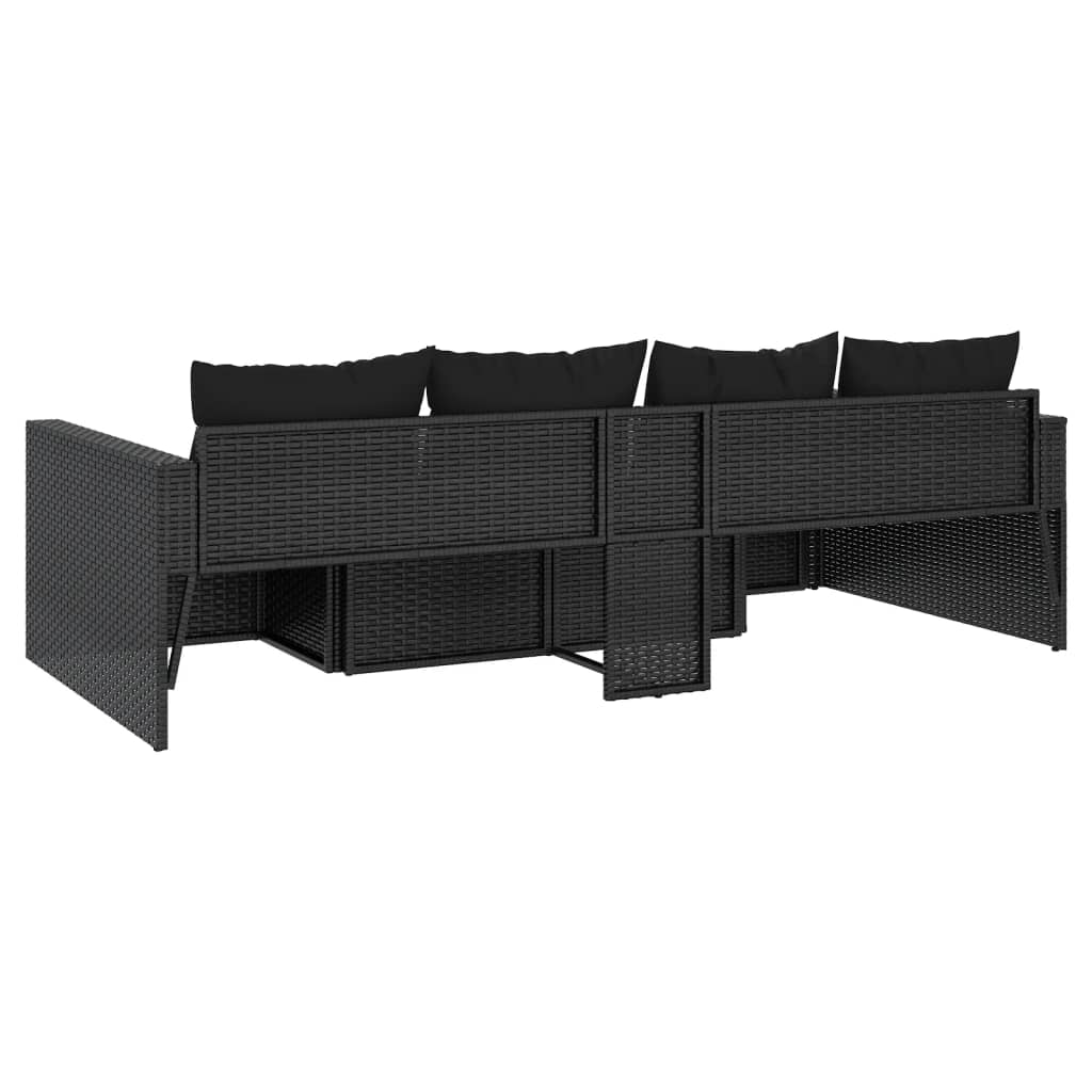 2 részes fekete polyrattan kerti ülőgarnitúra párnákkal