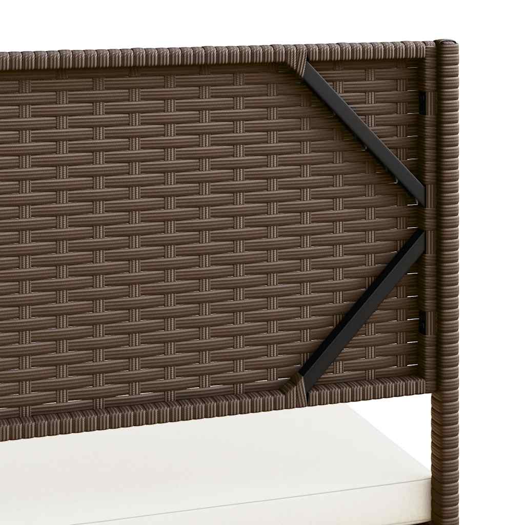 L-alakú barna polyrattan kerti kanapé asztallal és párnákkal