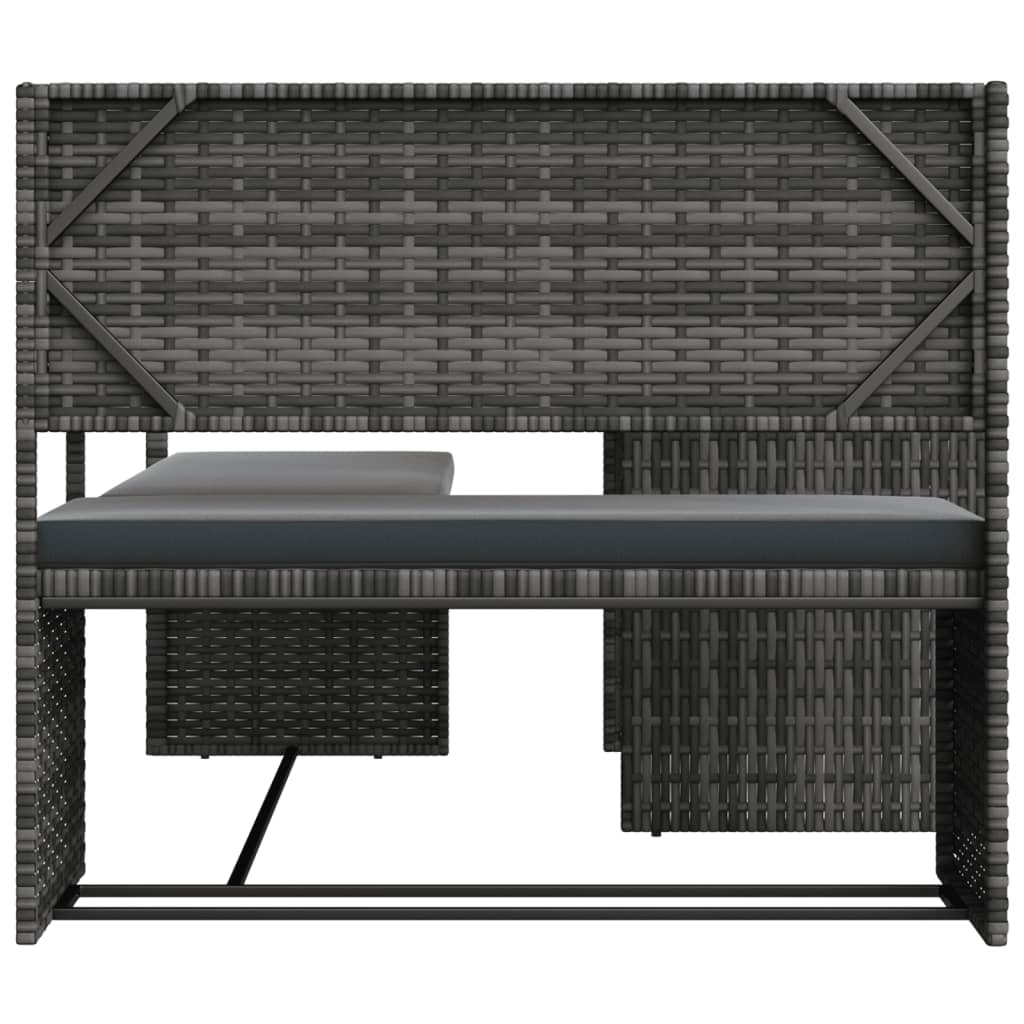 L-alakú szürke polyrattan kerti kanapé asztallal és párnákkal