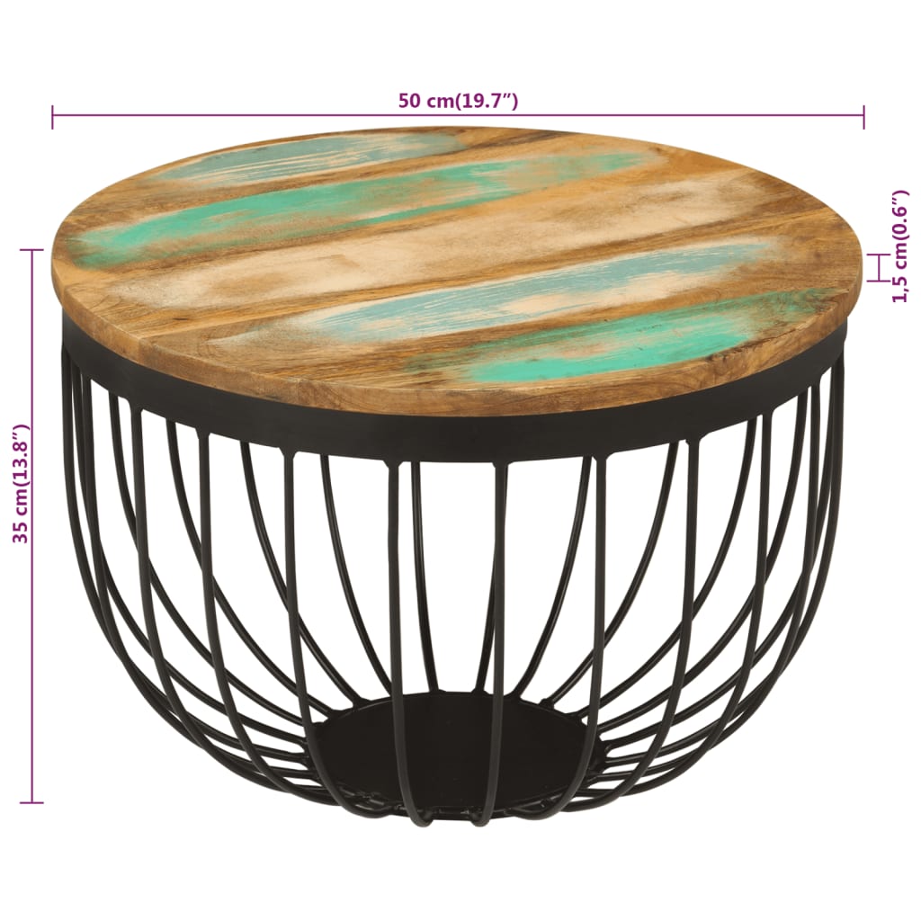 tömör újrahasznosított fa és acél dohányzóasztal Ø50 x 35 cm