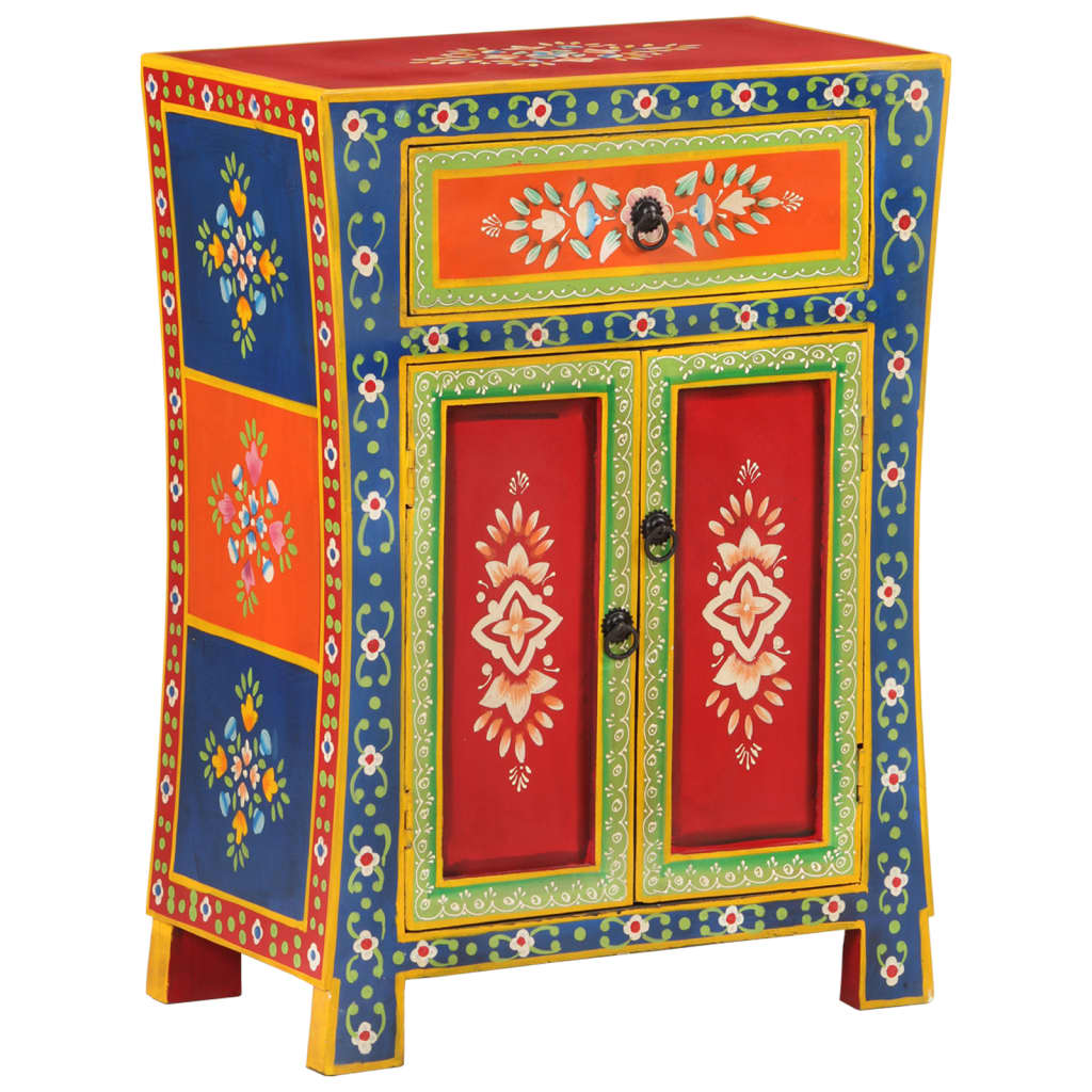 kézzel festett tömör mangófa kisszekrény ajtókkal 53x30x74 cm