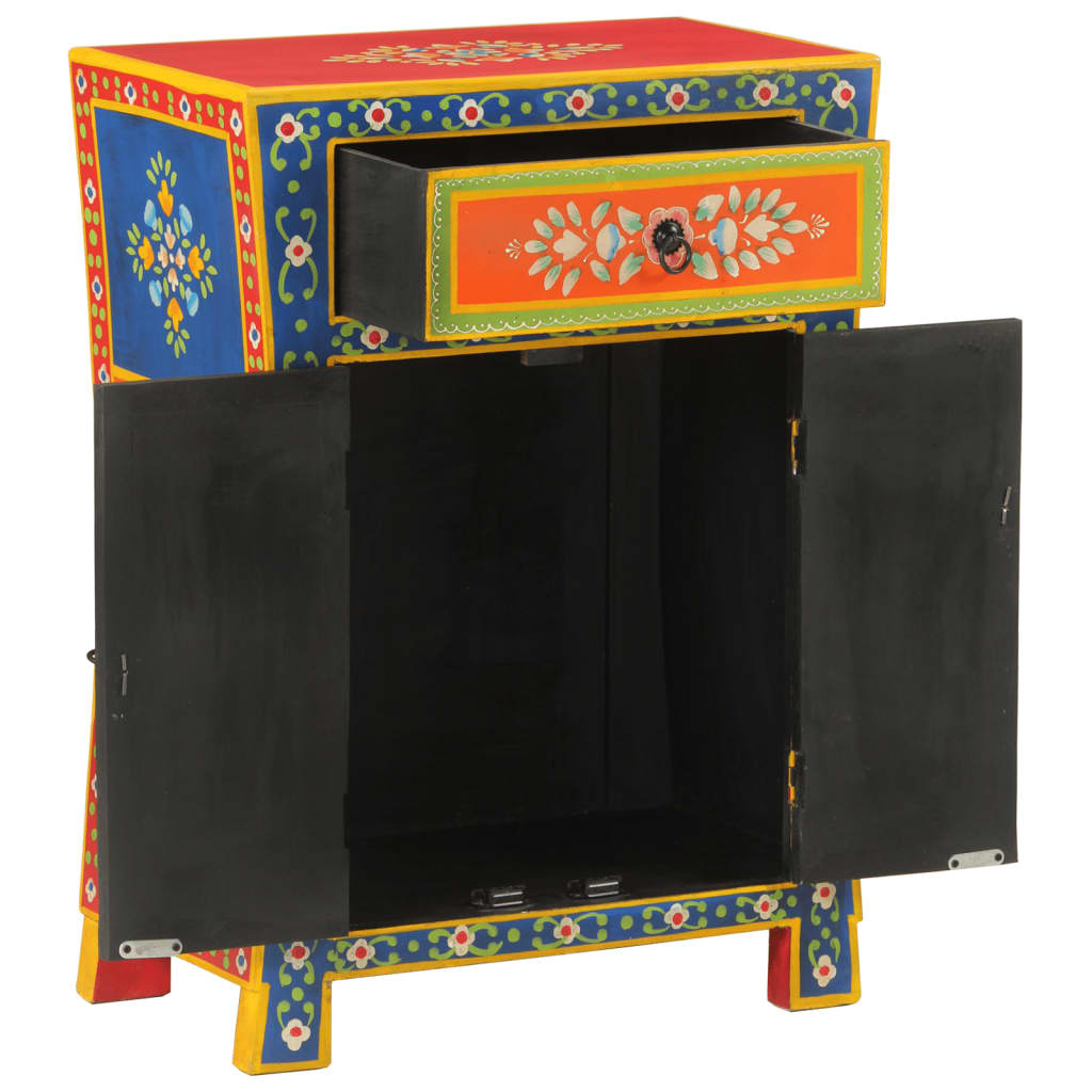 kézzel festett tömör mangófa kisszekrény ajtókkal 53x30x74 cm