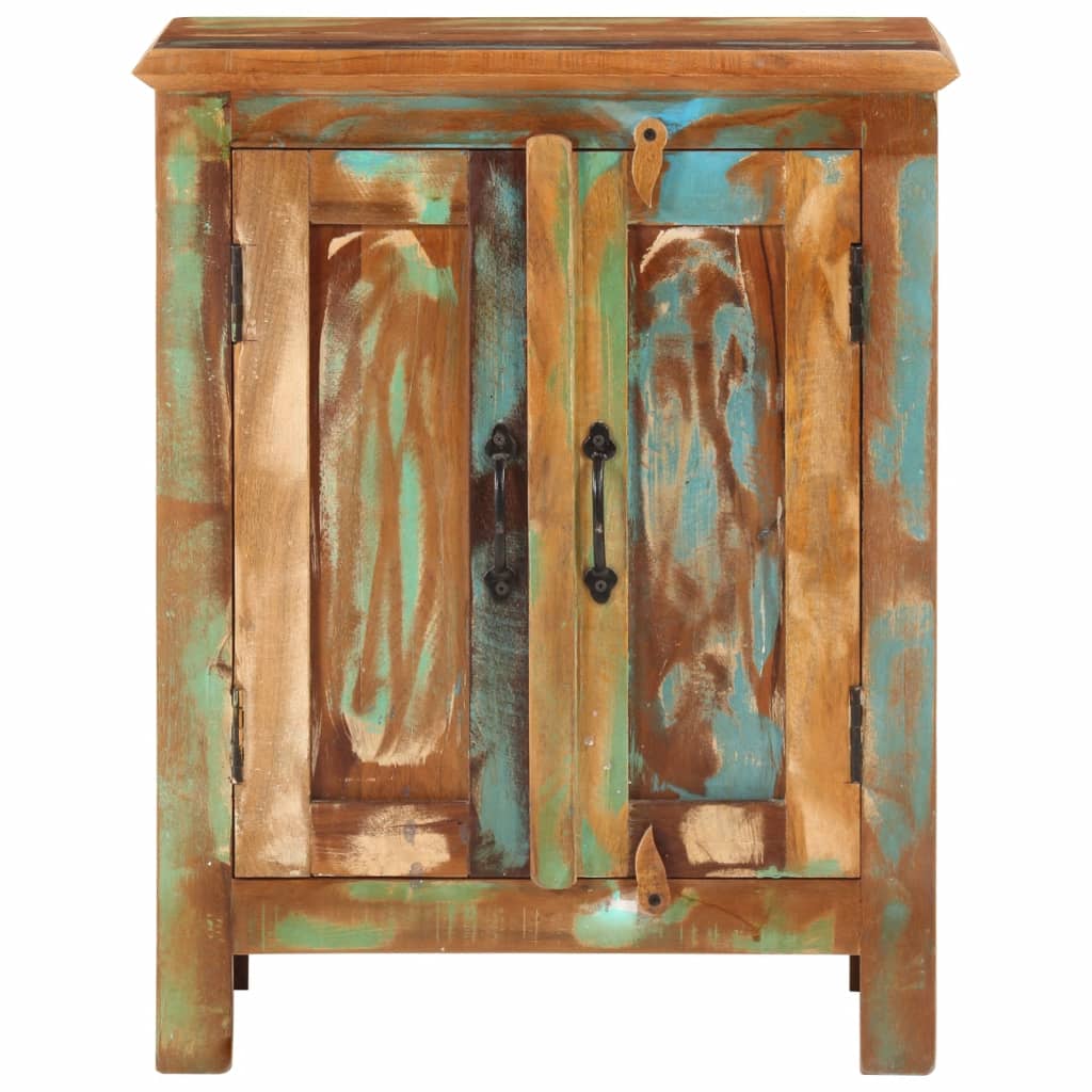 tömör 2 ajtós újrahasznosított fa tálalószekrény 55x30x70 cm