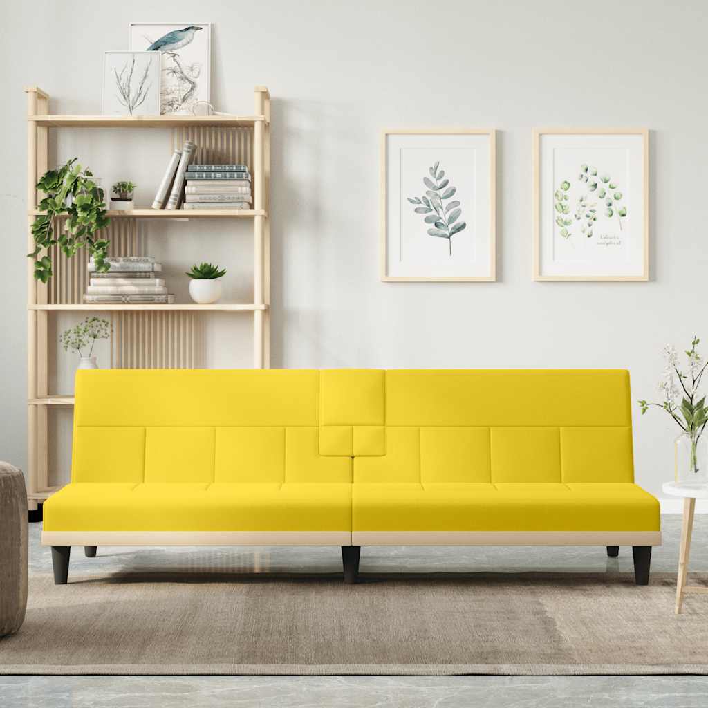 sárga szövet kanapéágy pohártartókkal