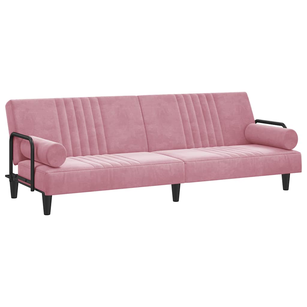 rózsaszín bársony kanapéágy karfákkal