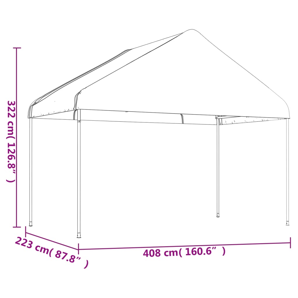 fehér polietilén pavilon tetővel 4,08 x 2,23 x 3,22 m