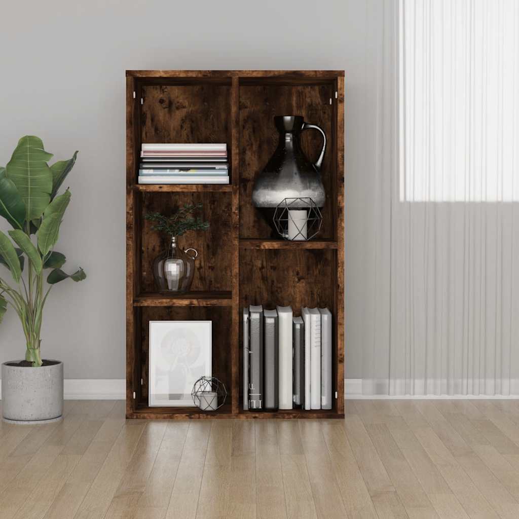 füstös tölgy színű szerelt fa könyv-/tálalószekrény 50x25x80 cm