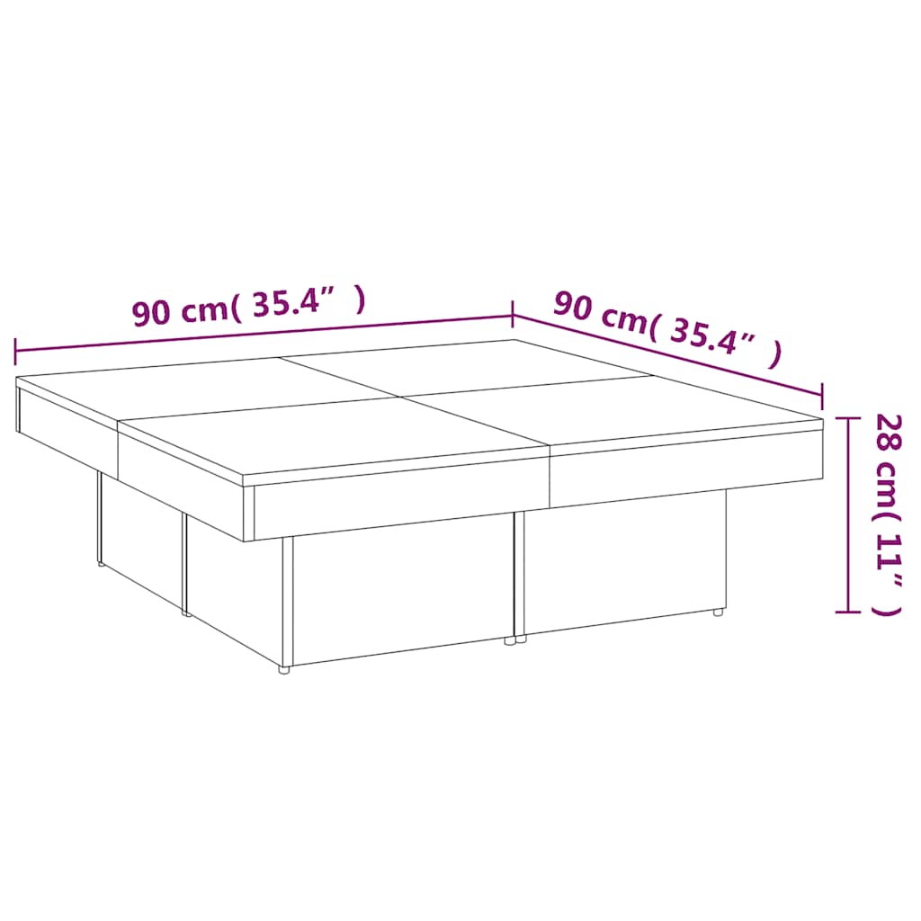 füstös tölgy színű szerelt fa dohányzóasztal 90x90x28 cm