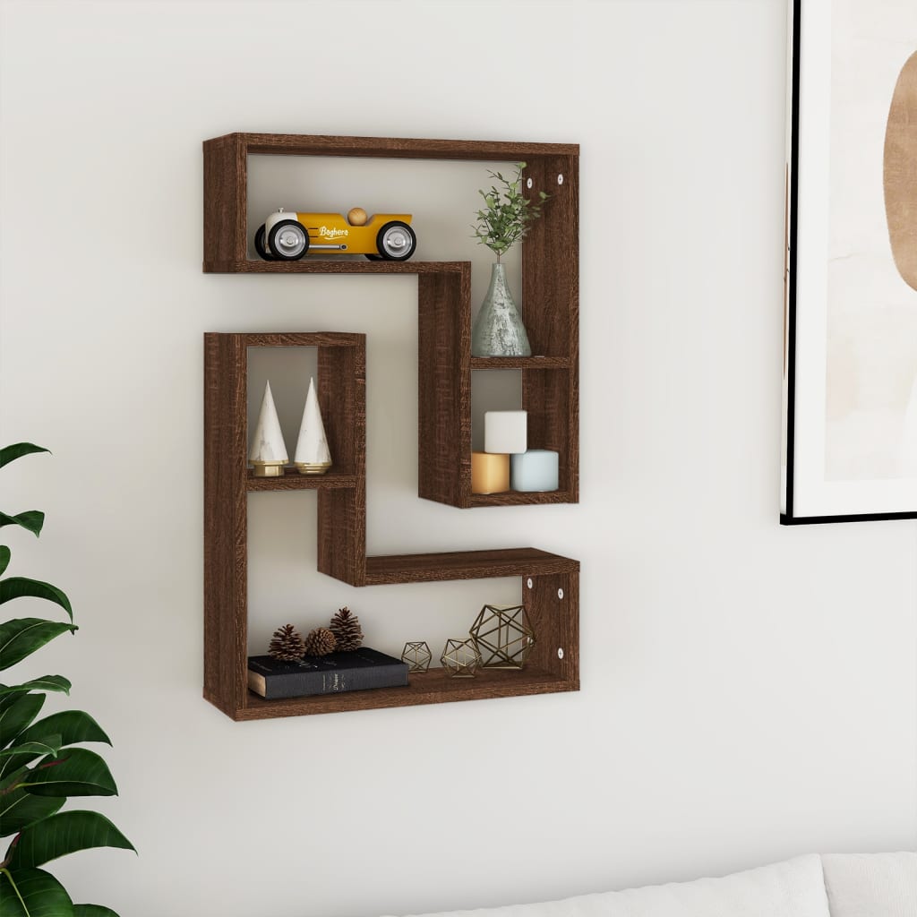2 db barna tölgyszínű szerelt fa fali kockapolc 50 x 15 x 50 cm