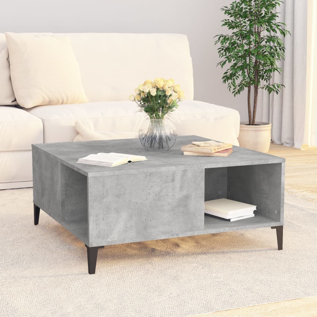 betonszürke szerelt fa dohányzóasztal 80x80x36,5 cm