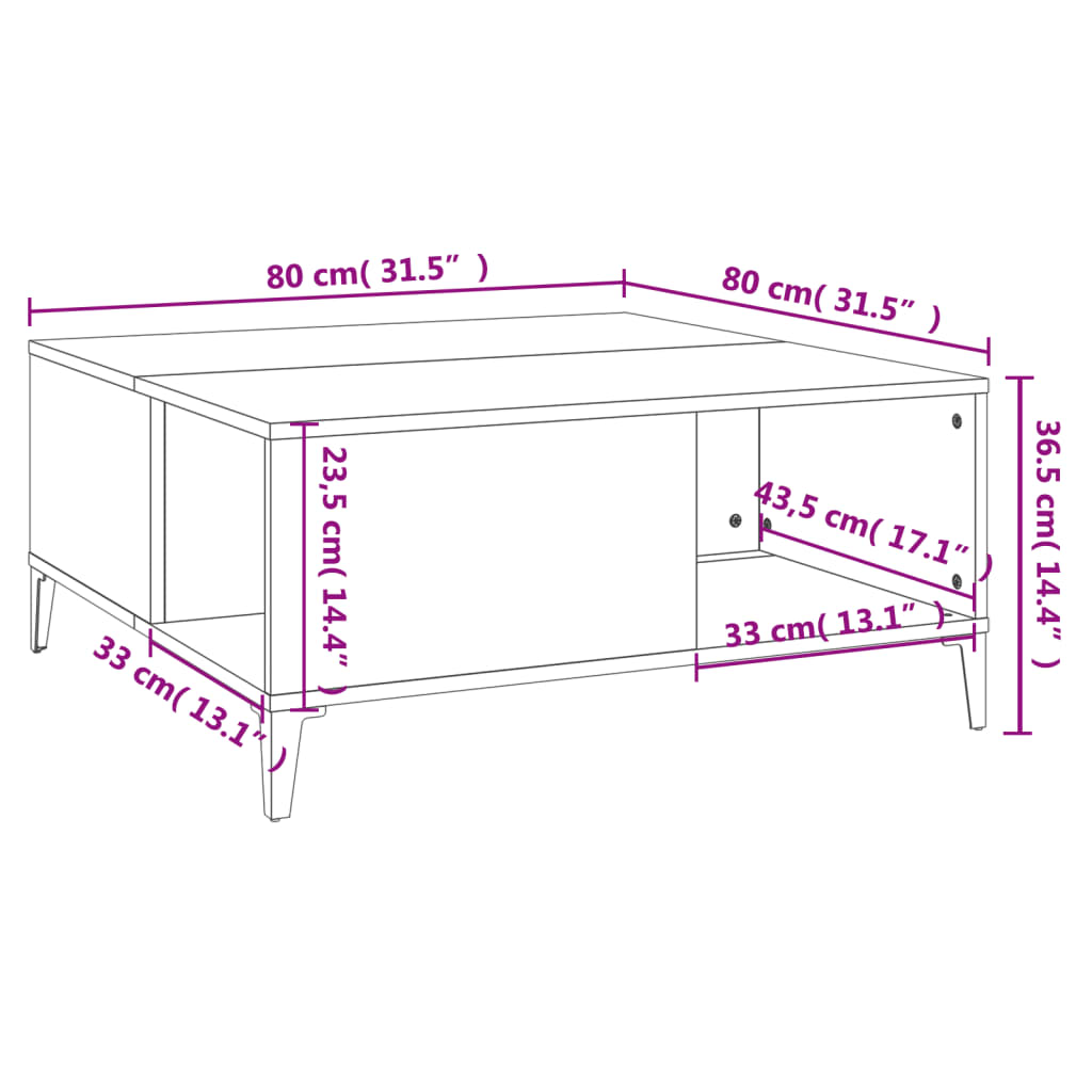 betonszürke szerelt fa dohányzóasztal 80x80x36,5 cm