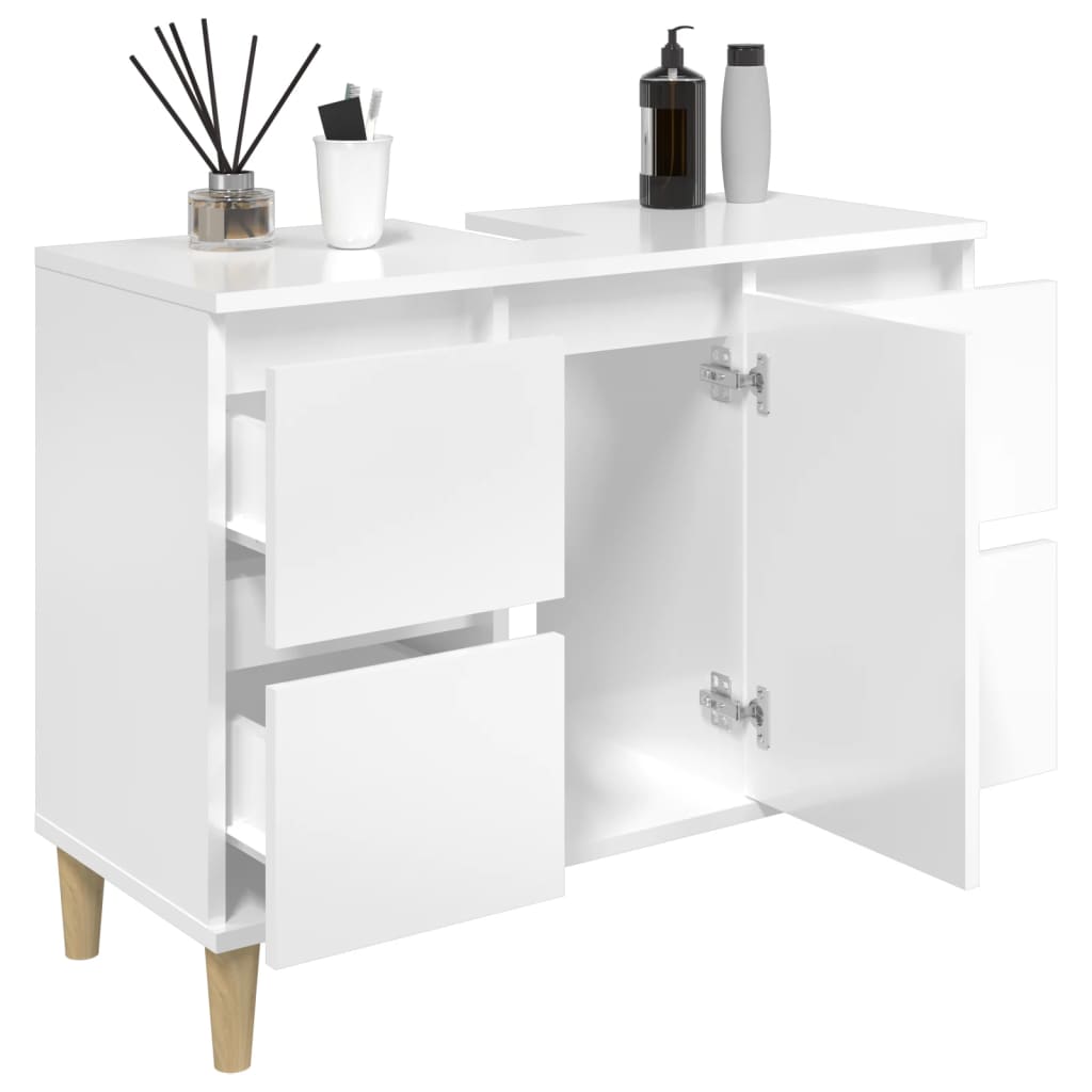magasfényű fehér szerelt fa mosdószekrény 80 x 33 x 60 cm