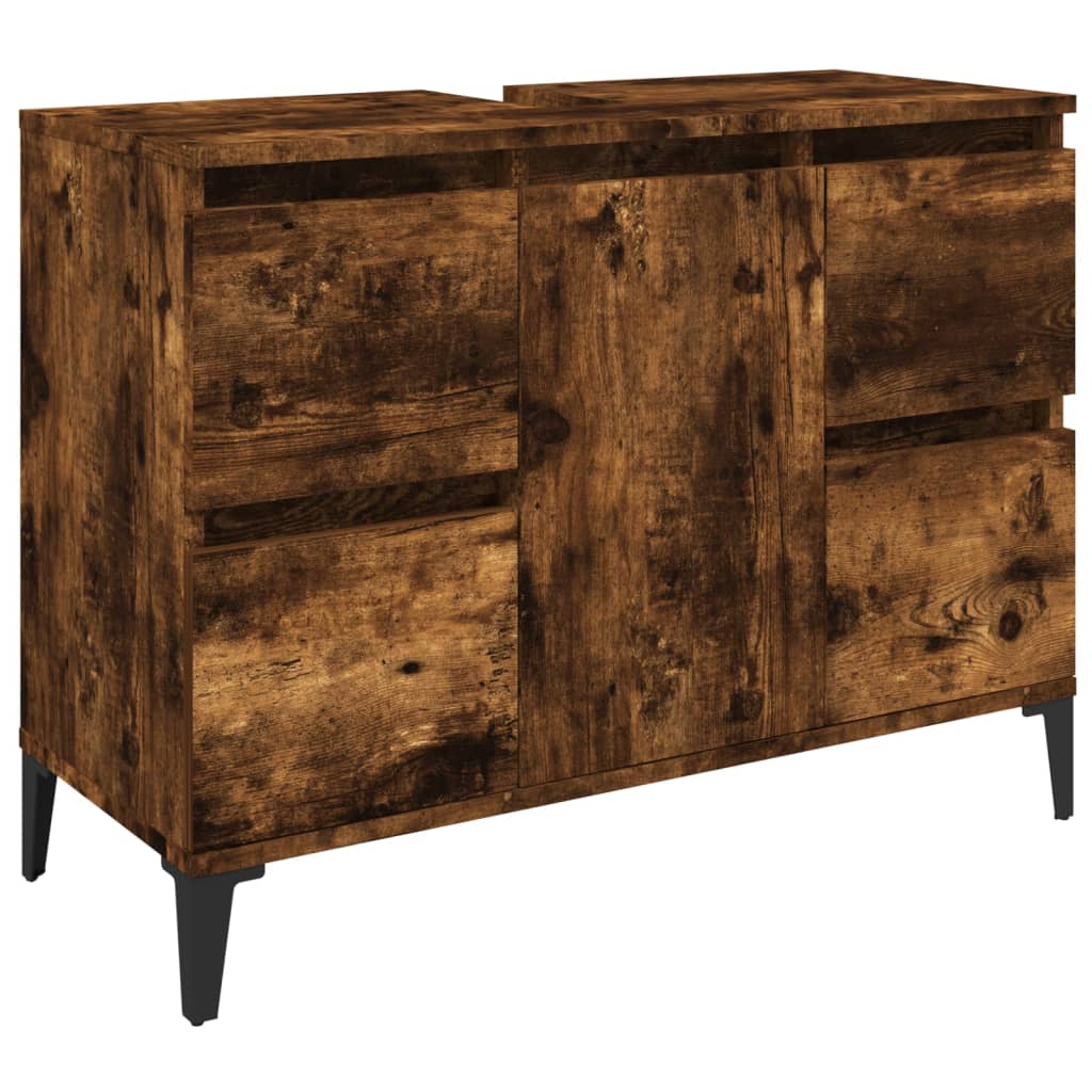 füstös tölgy színű szerelt fa mosdószekrény 80 x 33 x 60 cm