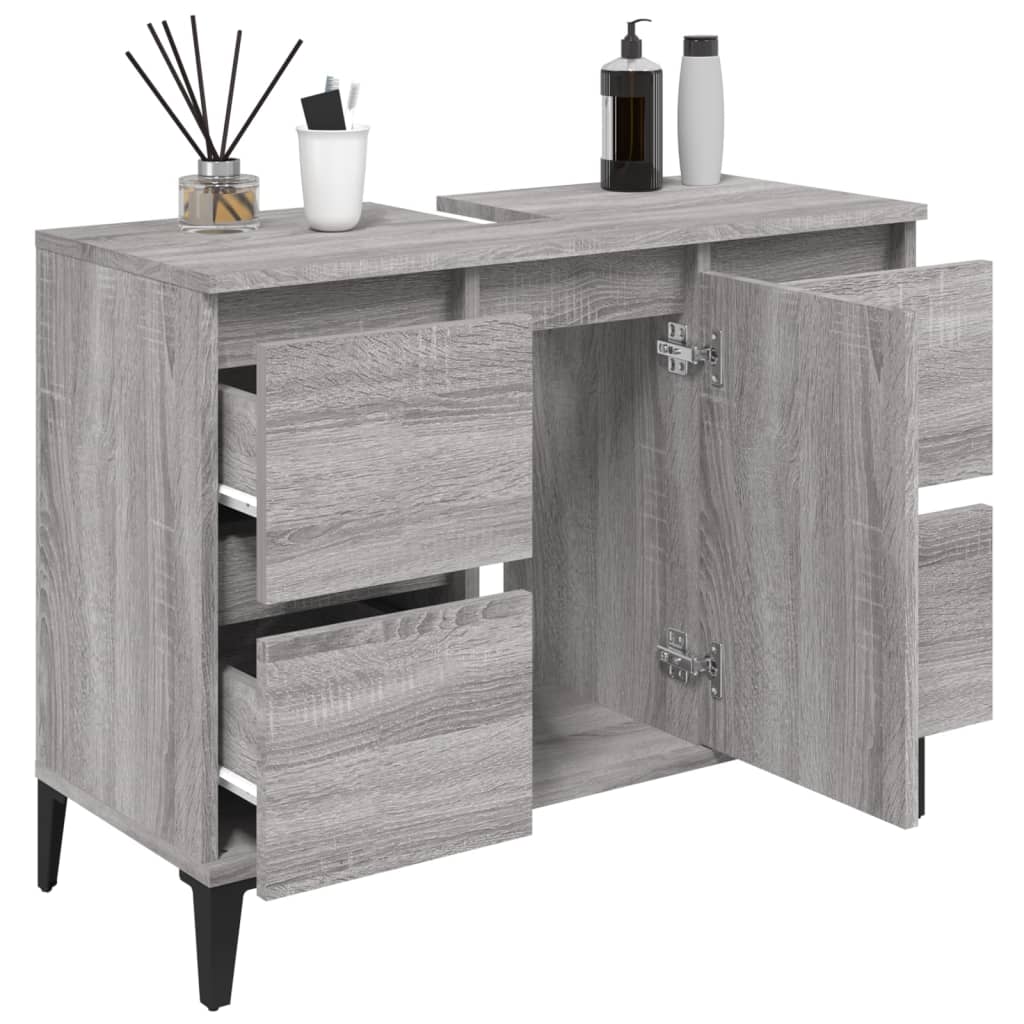 szürke sonoma színű szerelt fa mosdószekrény 80 x 33 x 60 cm