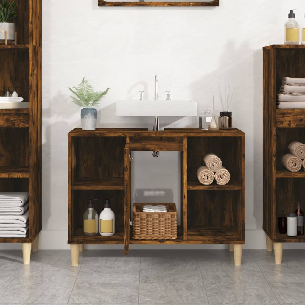 füstös tölgy színű szerelt fa mosdószekrény 80 x 33 x 60 cm