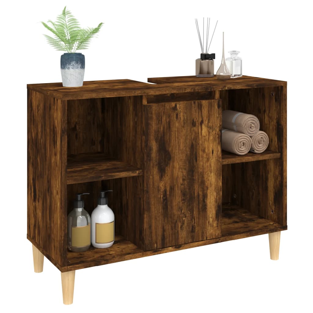 füstös tölgy színű szerelt fa mosdószekrény 80 x 33 x 60 cm
