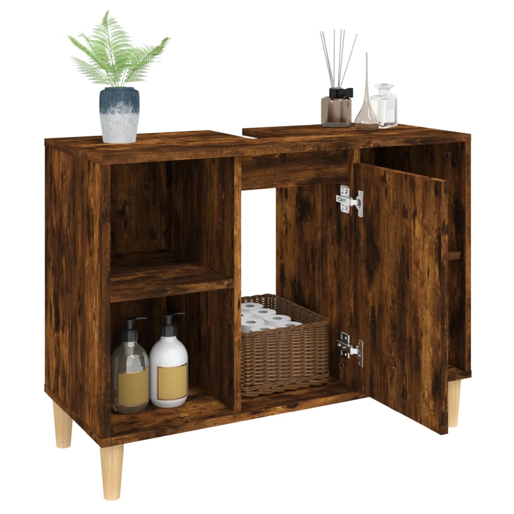 füstös tölgy színű szerelt fa mosdószekrény 80 x 33 x 60 cm