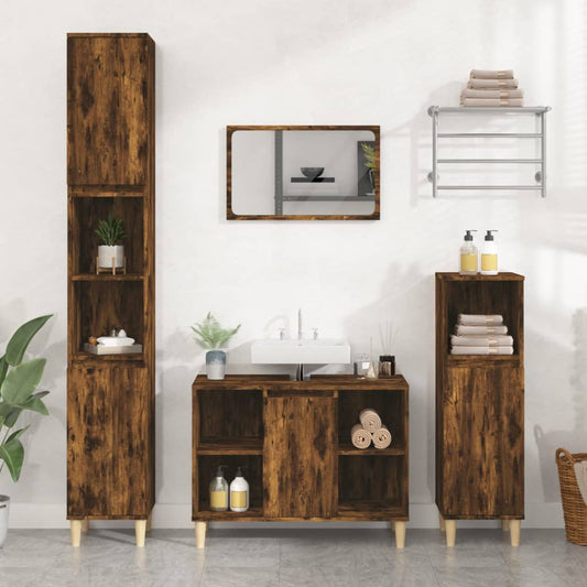 füstös tölgy színű szerelt fa mosdószekrény 80 x 33 x 60 cm