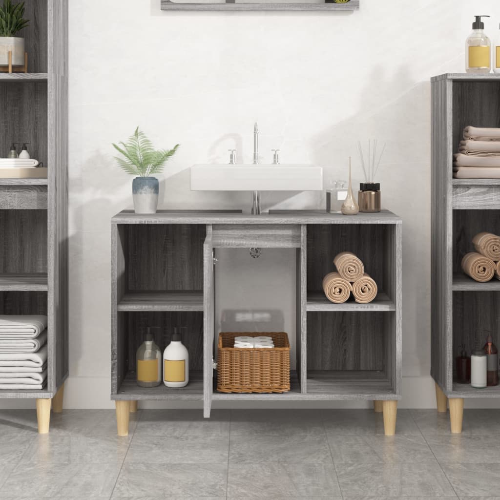 szürke sonoma színű szerelt fa mosdószekrény 80 x 33 x 60 cm