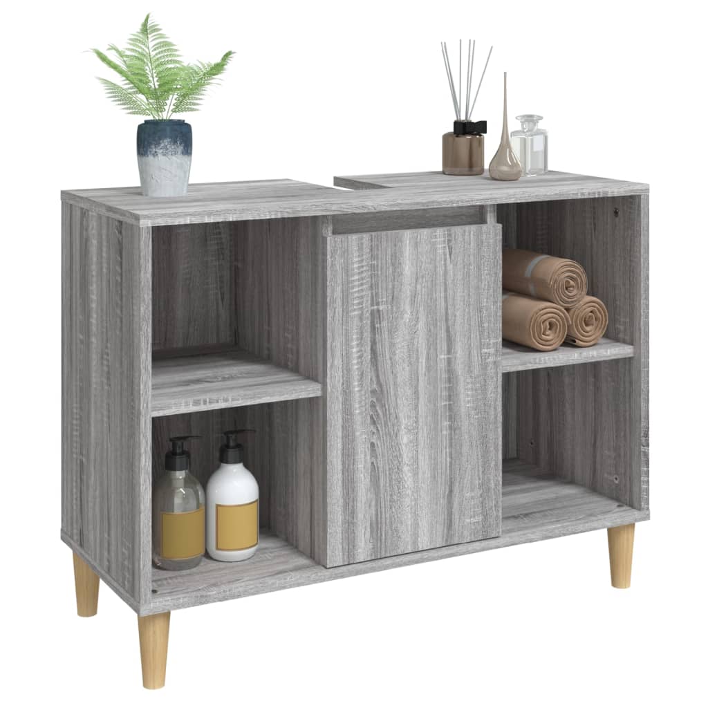 szürke sonoma színű szerelt fa mosdószekrény 80 x 33 x 60 cm