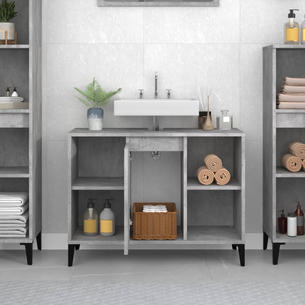 betonszürke szerelt fa mosdószekrény 80 x 33 x 60 cm