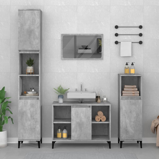 betonszürke szerelt fa mosdószekrény 80 x 33 x 60 cm