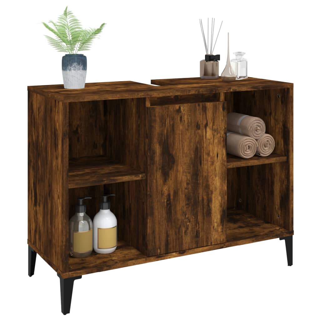 füstös tölgy színű szerelt fa mosdószekrény 80 x 33 x 60 cm