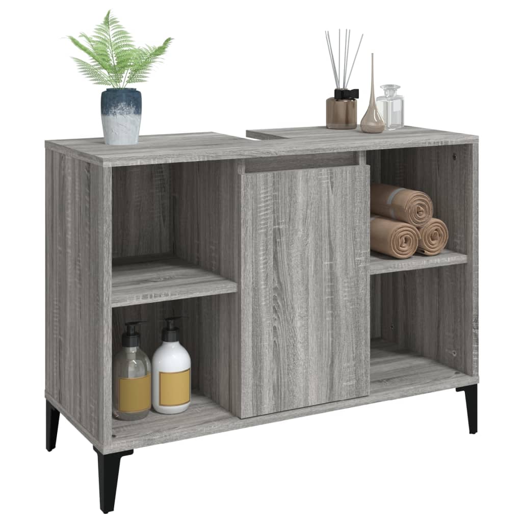 szürke sonoma színű szerelt fa mosdószekrény 80 x 33 x 60 cm