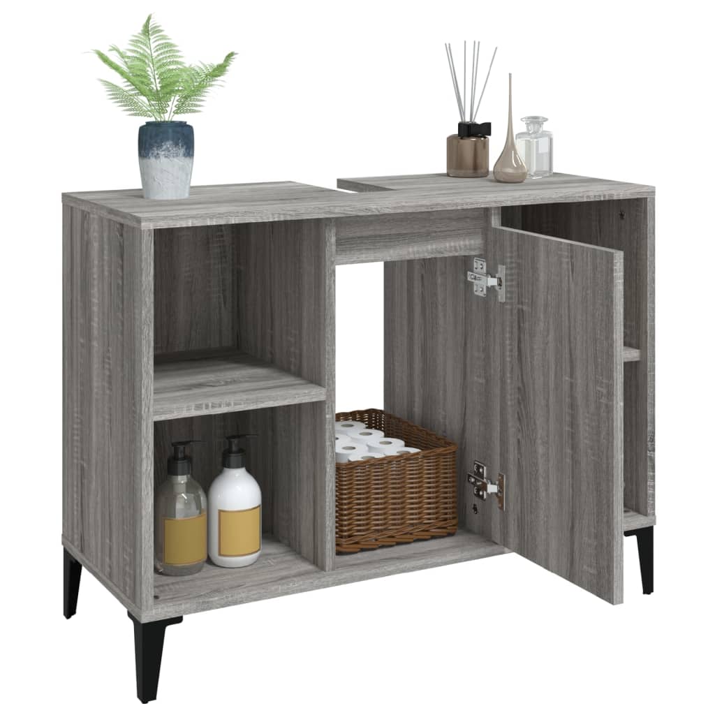 szürke sonoma színű szerelt fa mosdószekrény 80 x 33 x 60 cm