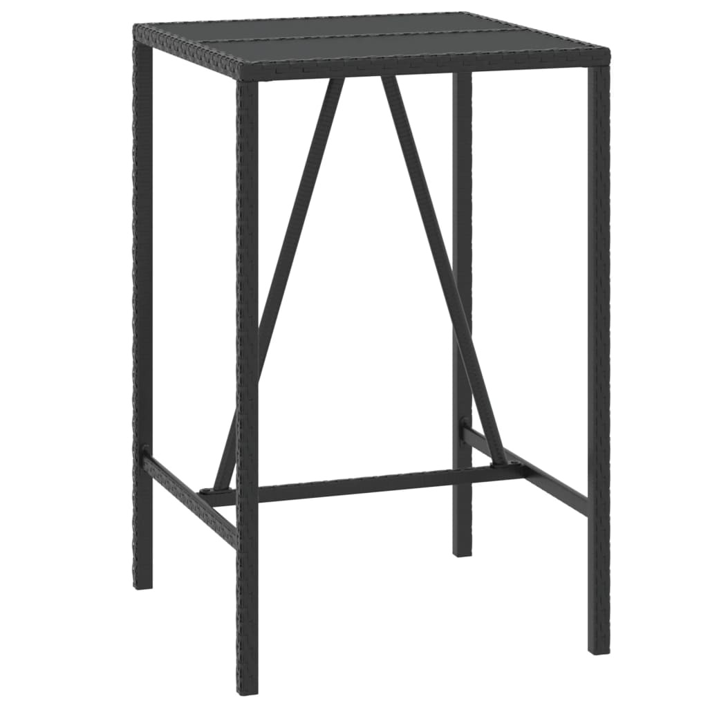 fekete polyrattan üveglapos bárasztal 70 x 70 x 110 cm