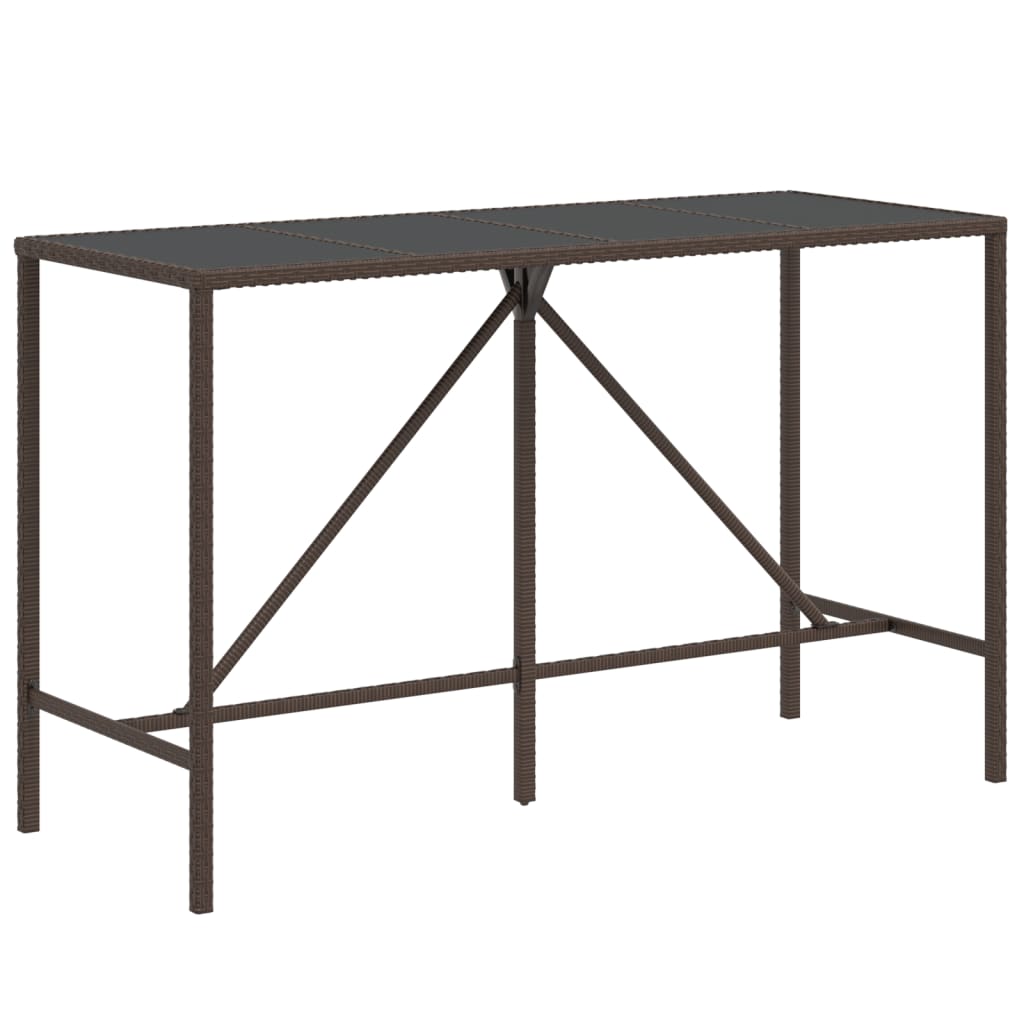 barna polyrattan üveglapos bárasztal 180 x 70 x 110 cm