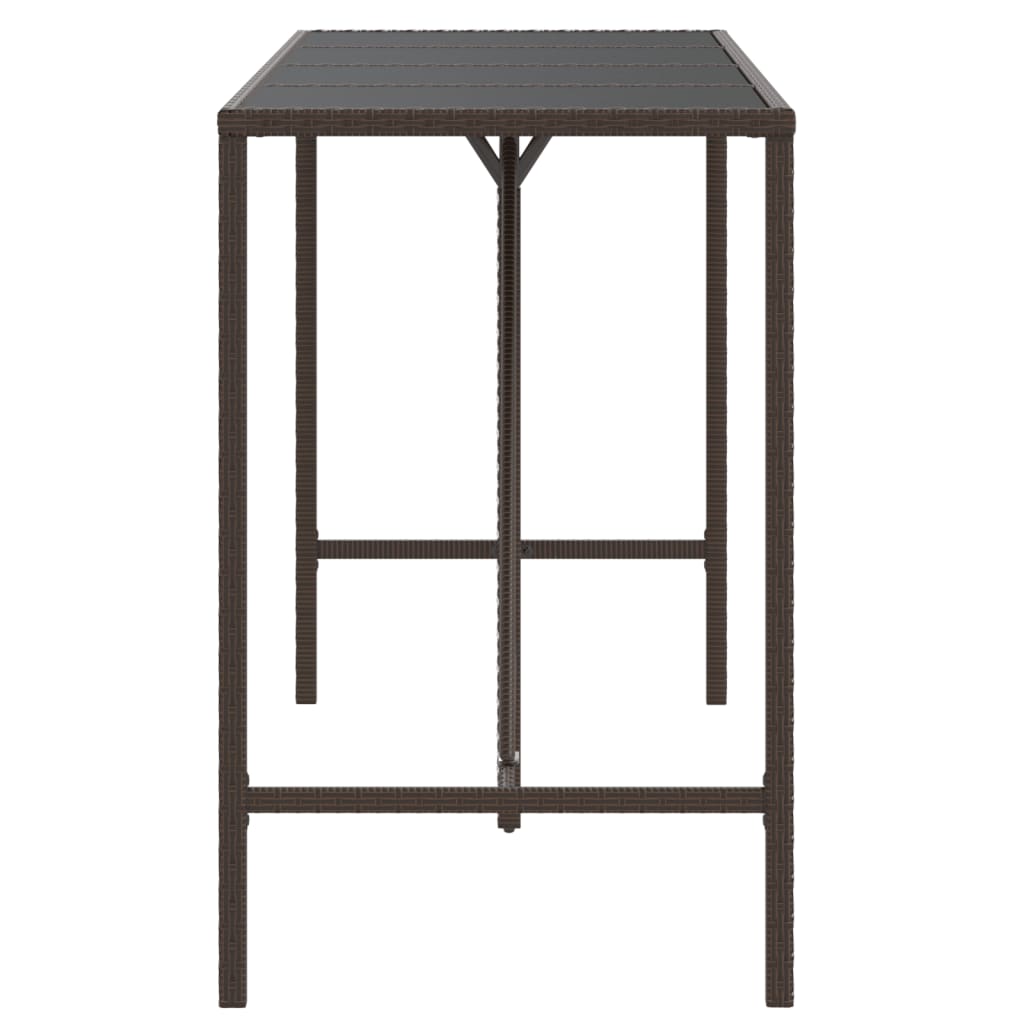 barna polyrattan üveglapos bárasztal 180 x 70 x 110 cm