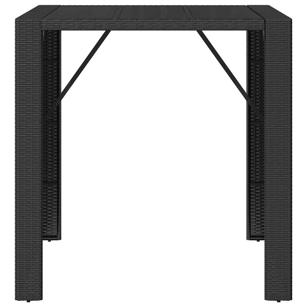fekete polyrattan üveglapos bárasztal 105 x 80 x 110 cm