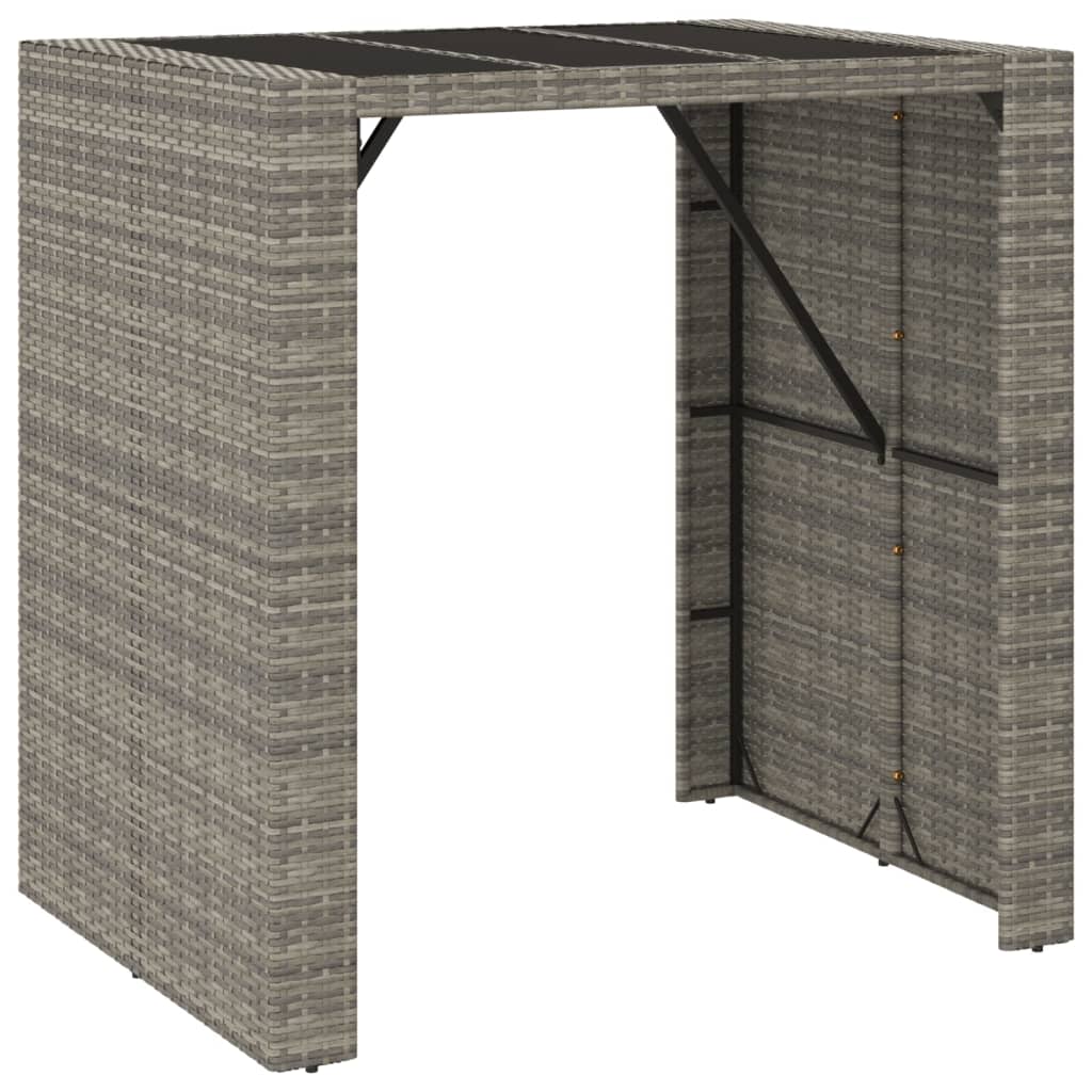 szürke polyrattan üveglapos kerti asztal 105 x 80 x 110 cm