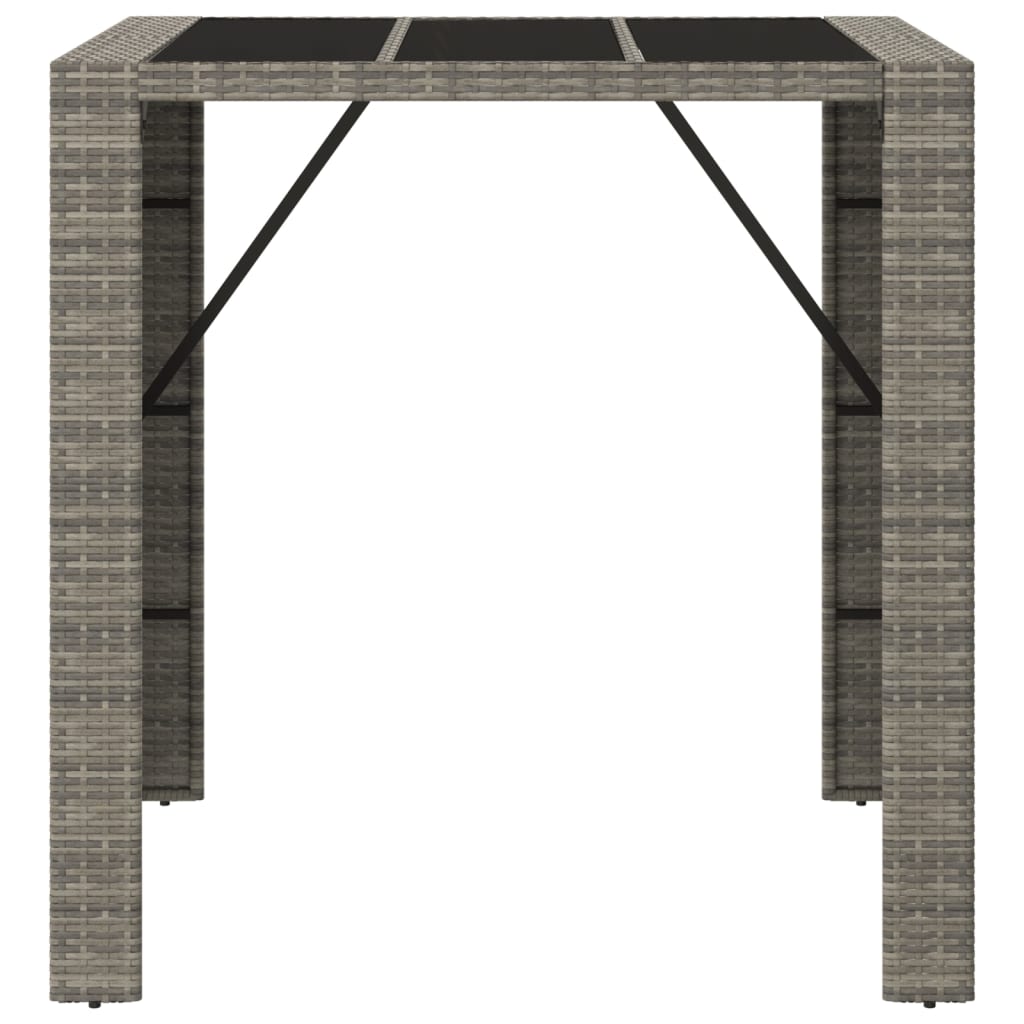 szürke polyrattan üveglapos kerti asztal 105 x 80 x 110 cm