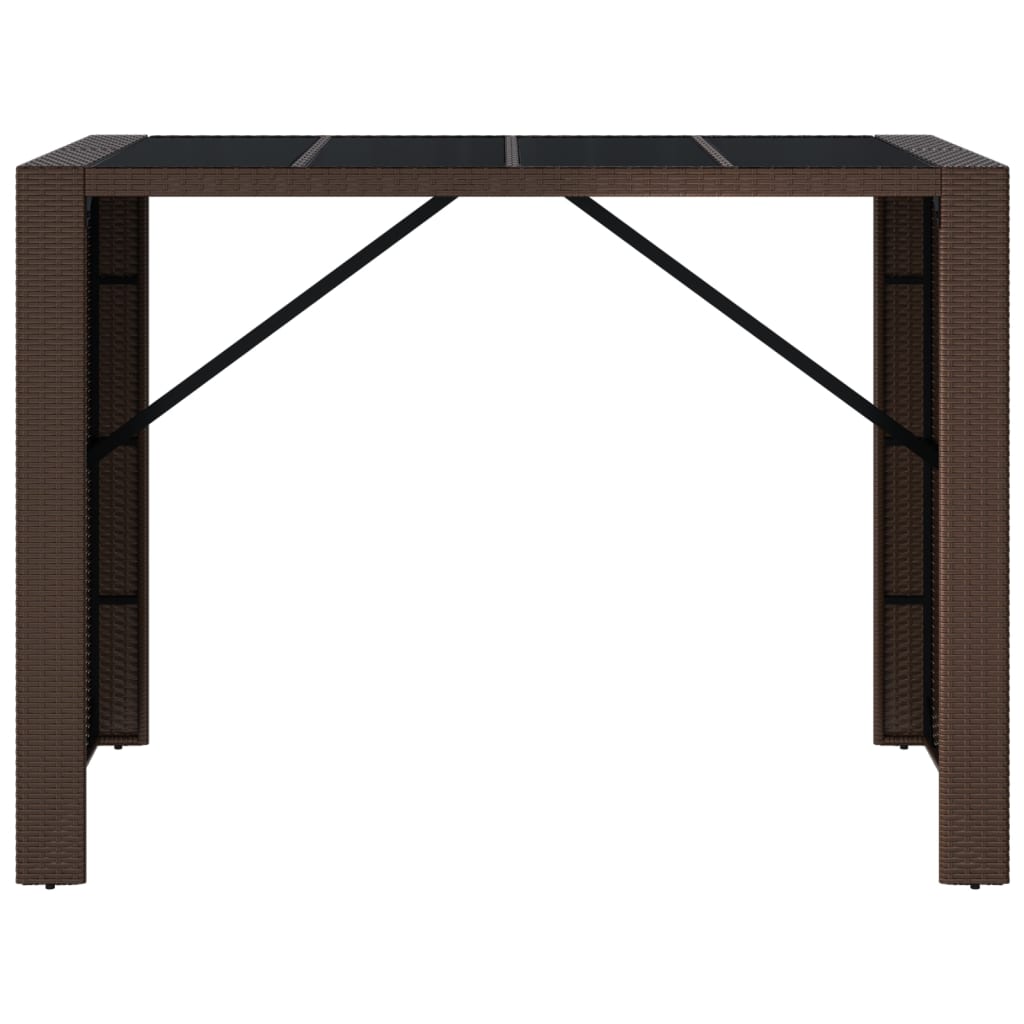 barna polyrattan kerti asztal üveglappal 145 x 80 x 110 cm