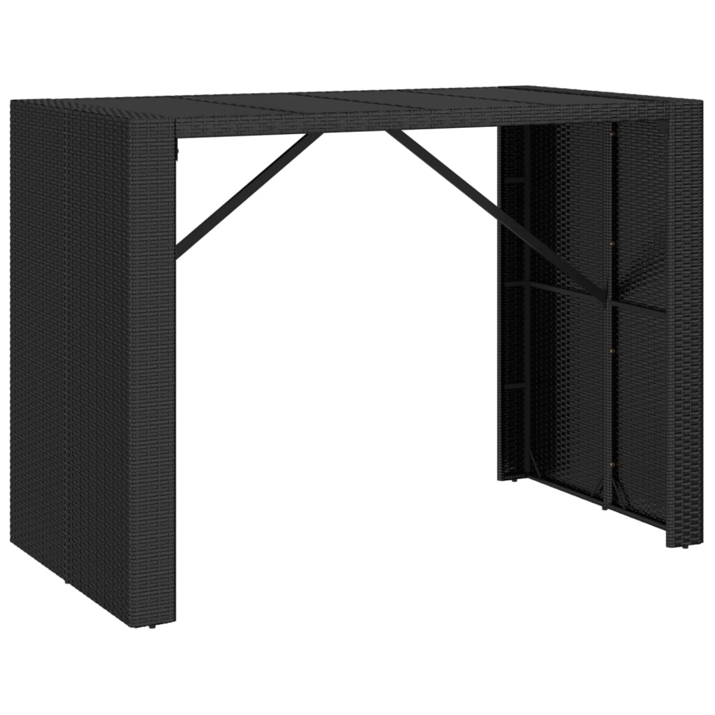 fekete polyrattan üveglapos bárasztal 145 x 80 x 110 cm