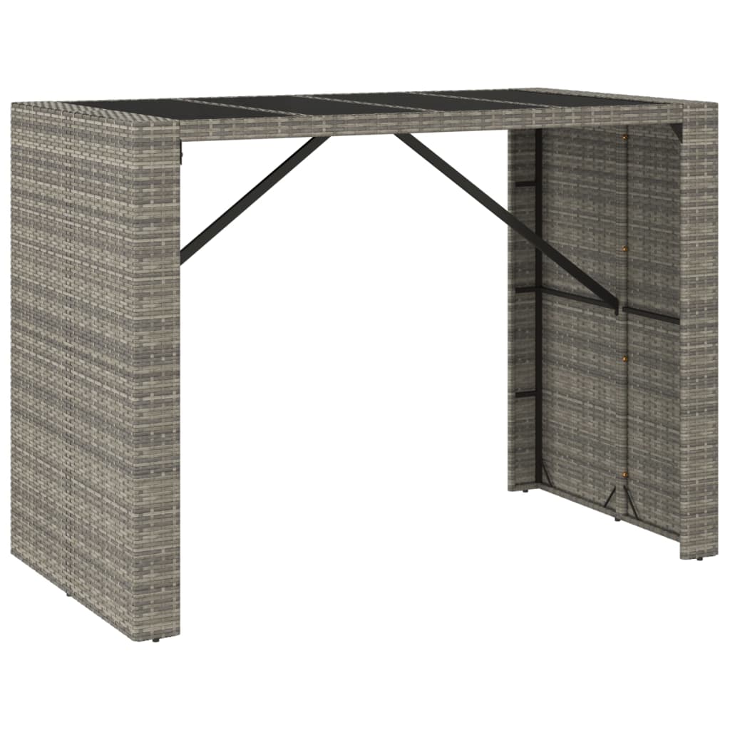 szürke polyrattan üveglapos kerti asztal 145 x 80 x 110 cm