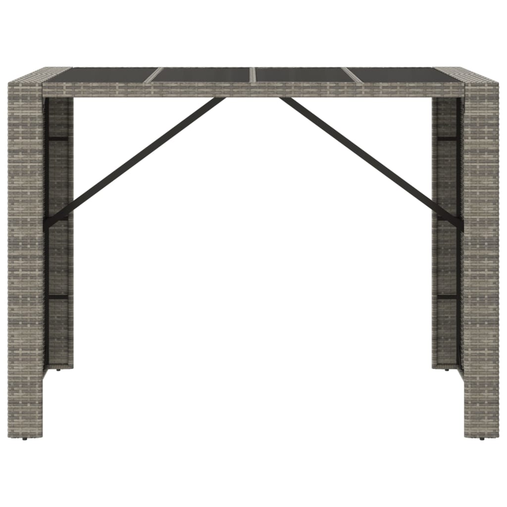 szürke polyrattan üveglapos kerti asztal 145 x 80 x 110 cm