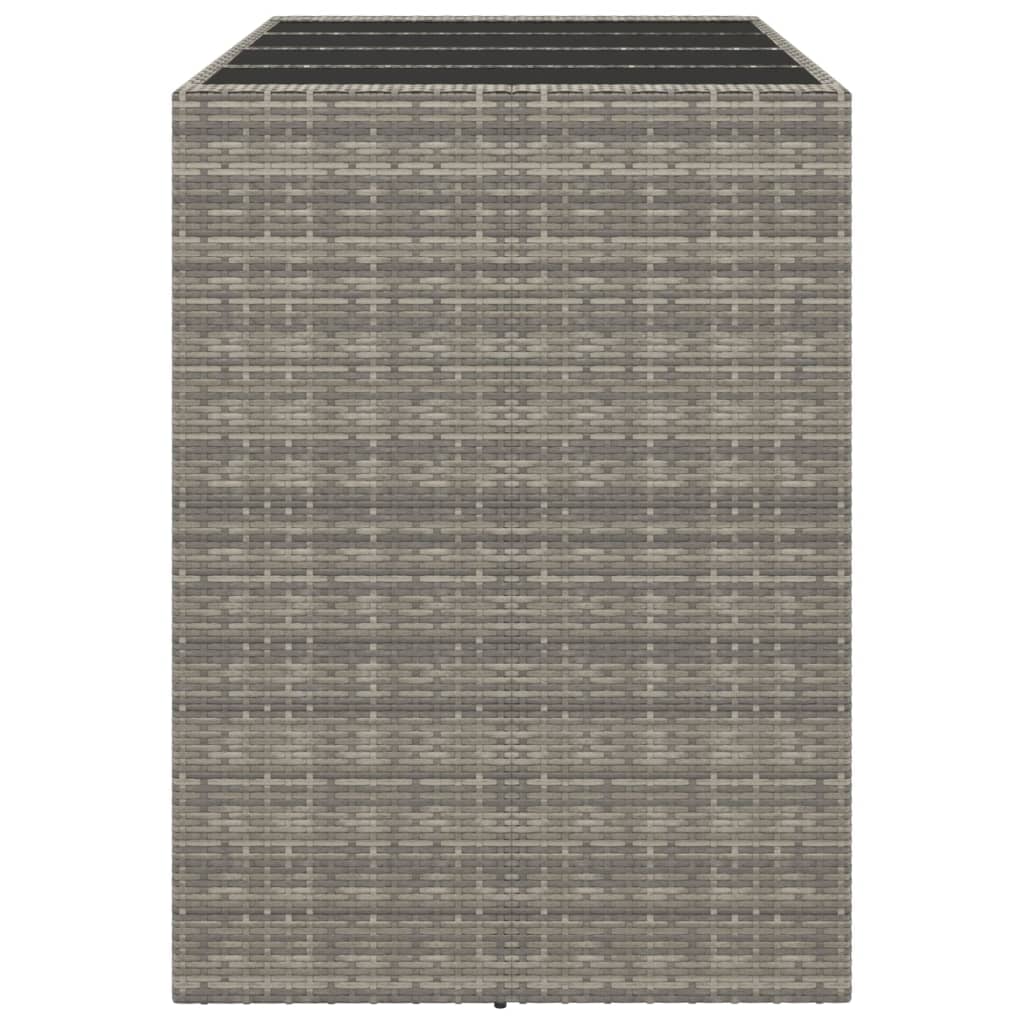 szürke polyrattan üveglapos kerti asztal 145 x 80 x 110 cm
