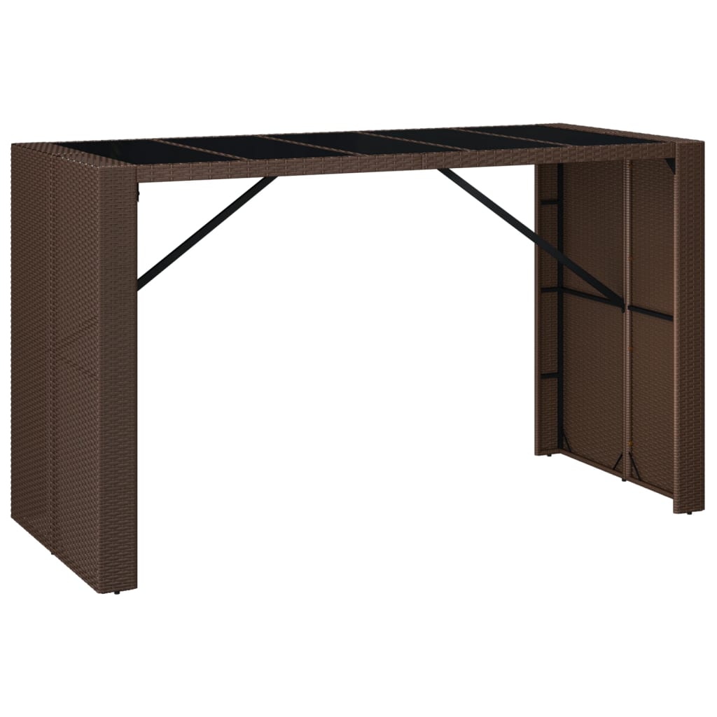 barna polyrattan kerti asztal üveglappal 185 x 80 x 110 cm