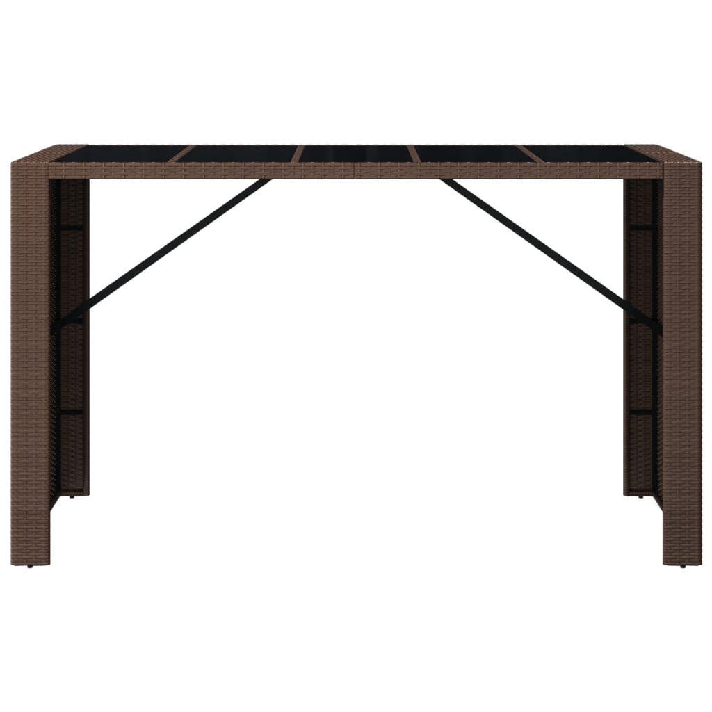 barna polyrattan kerti asztal üveglappal 185 x 80 x 110 cm