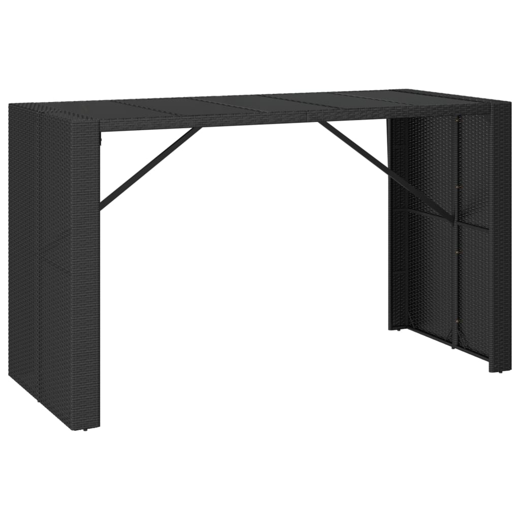 fekete polyrattan üveglapos bárasztal 185 x 80 x 110 cm