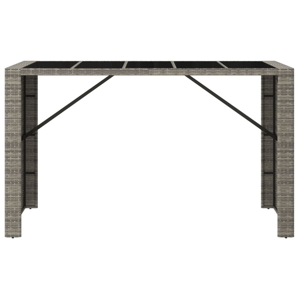szürke polyrattan üveglapos kerti asztal 185 x 80 x 110 cm