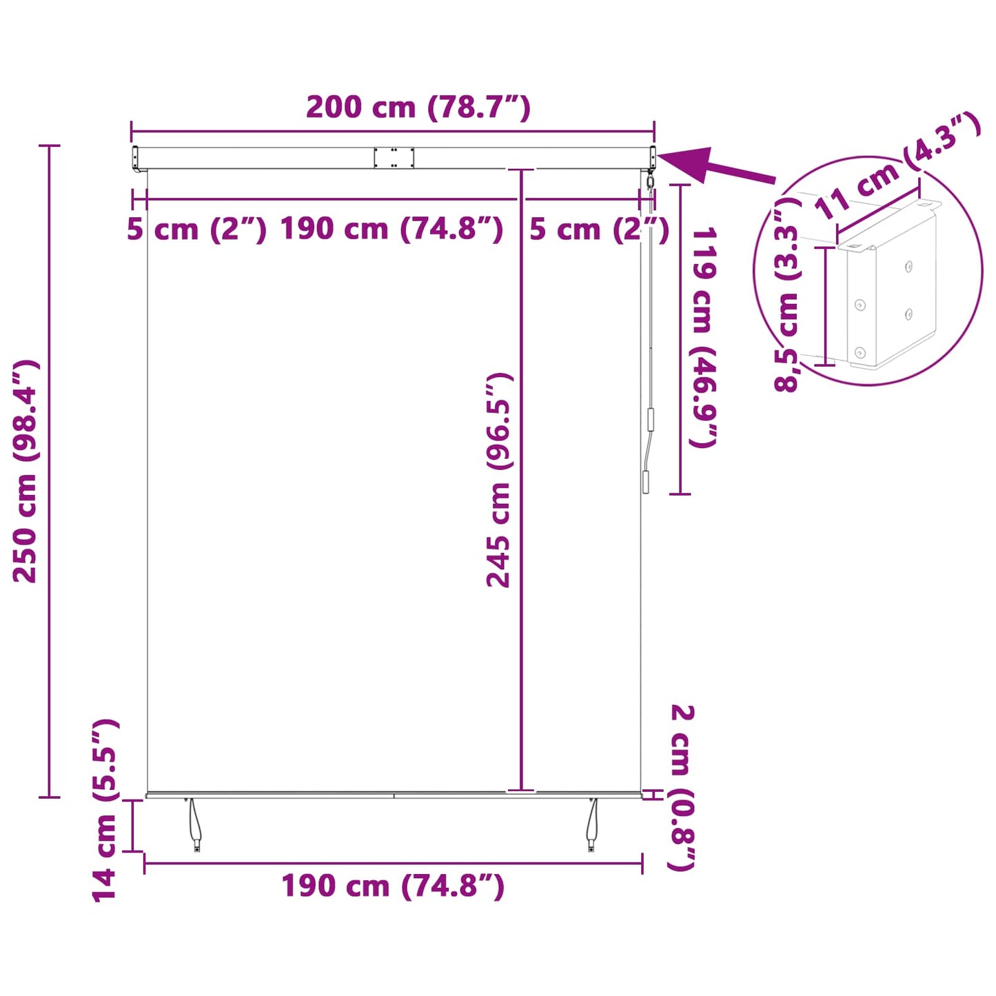 Roletta Kék és Fehér 200 x 250 cm Szövet és Alumínium
