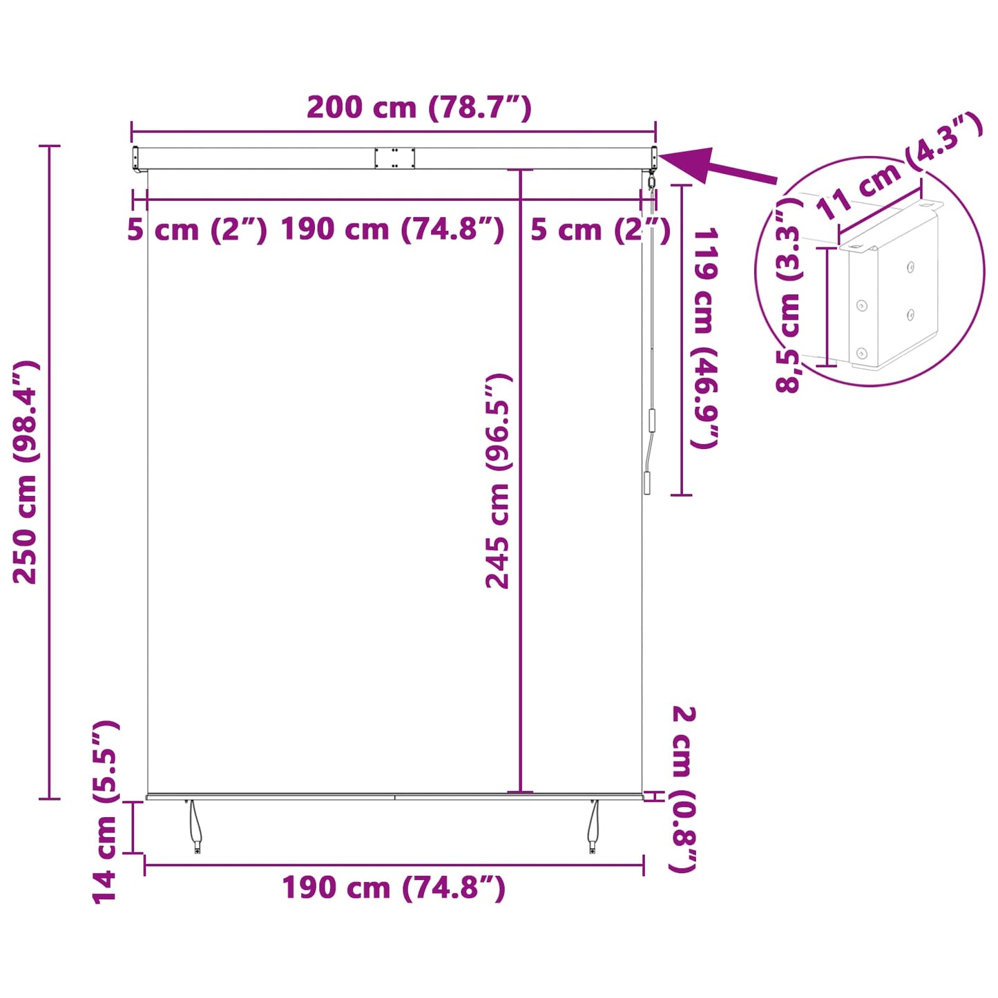 Roletta Antracitszürke 200 x 250 cm Szövet és Alumínium