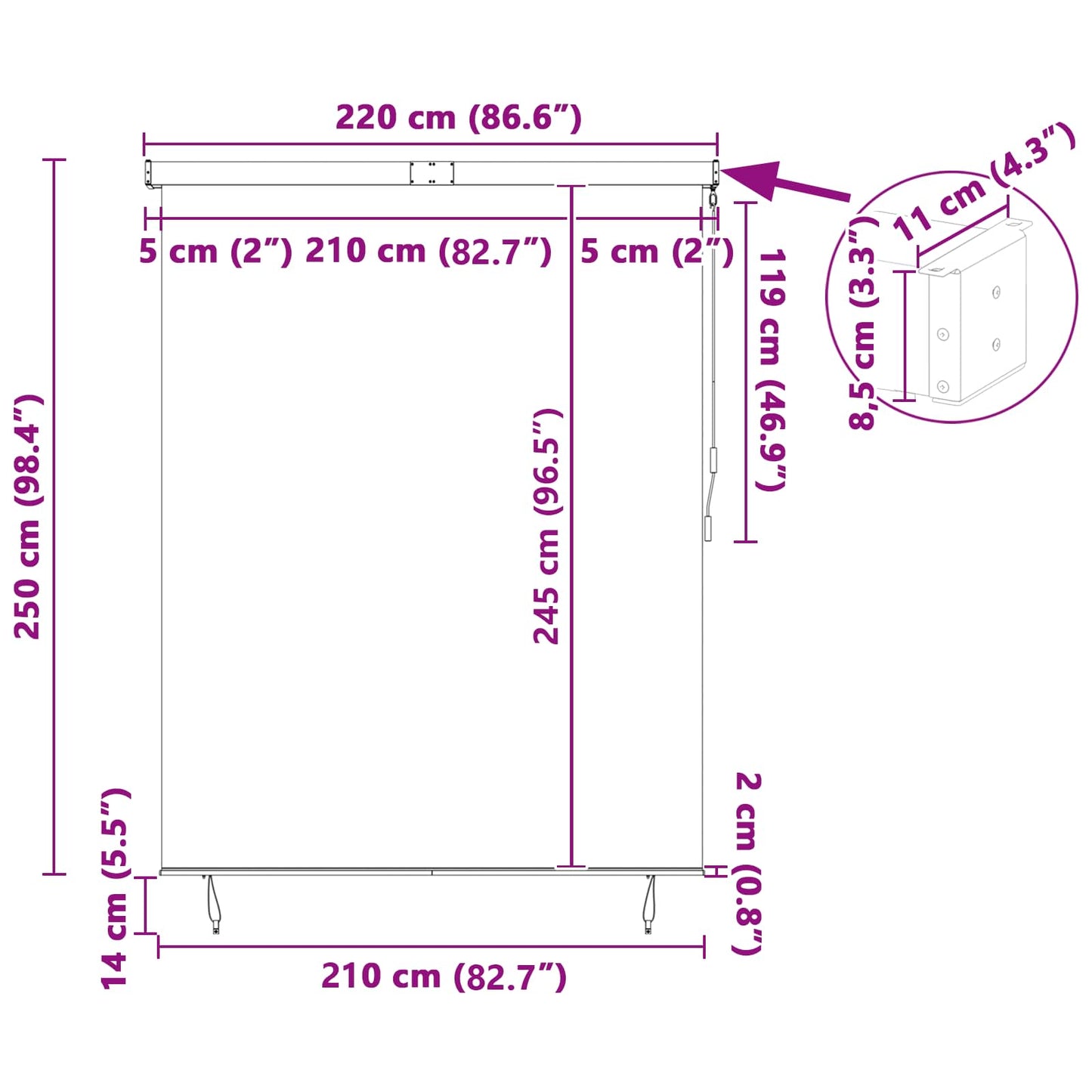Roletta Narancs és Barna 200 x 250 cm Szövet és Alumínium