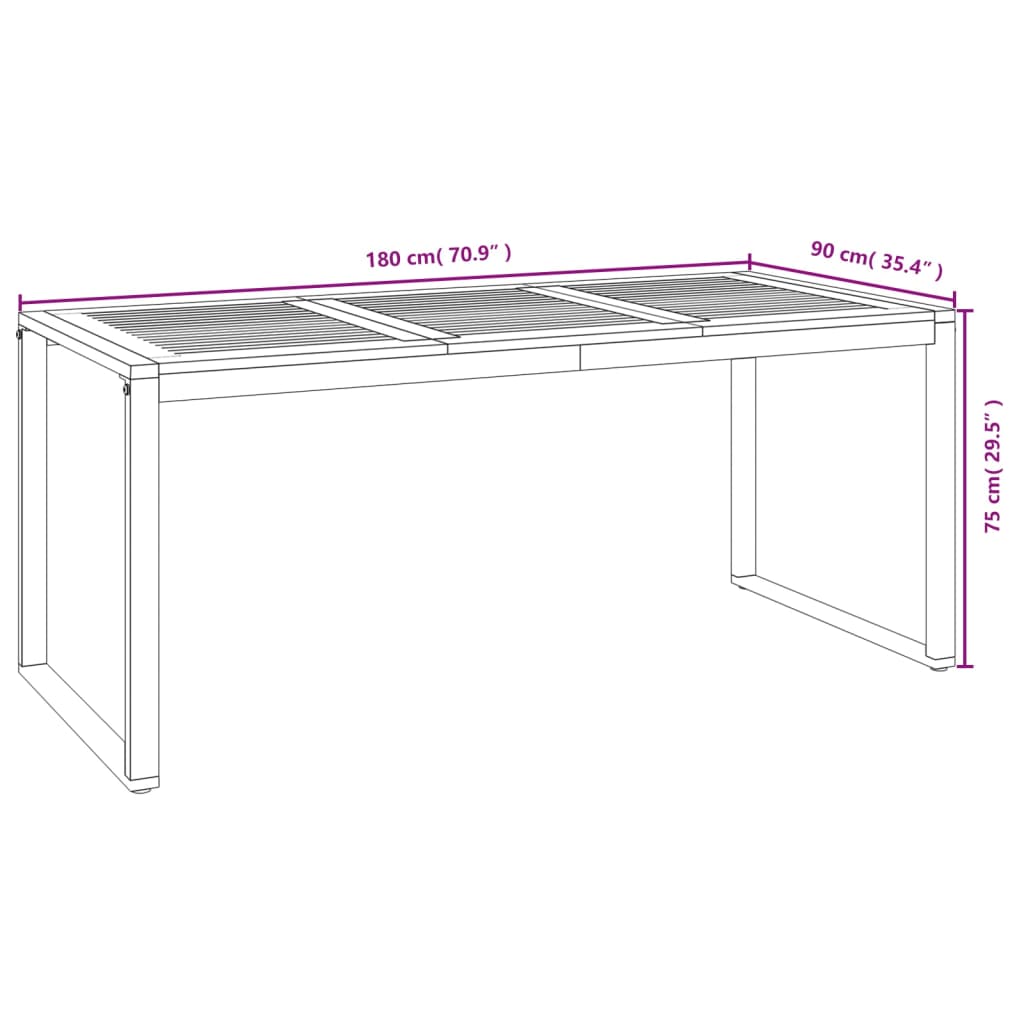 tömör akácfa kerti asztal U-alakú lábakkal 180 x 90 x 75 cm