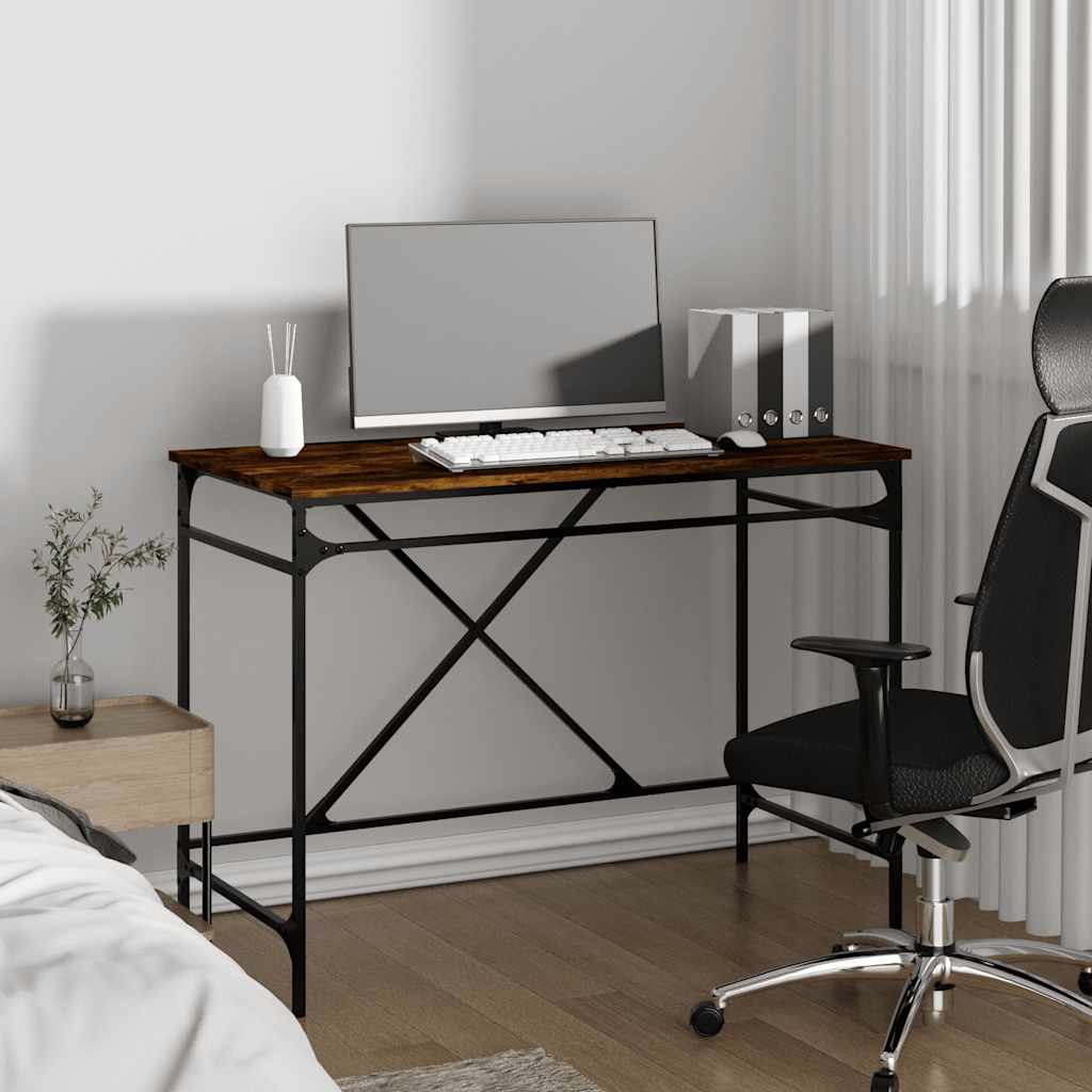 füstös tölgy színű szerelt fa és vas íróasztal 100 x 50 x 75 cm